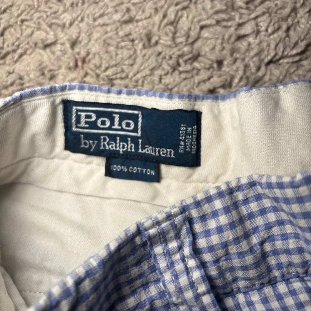 Polo Ralph Lauren Mens 32 Blue Gingham Cotton Flat Front Shorts Preppy Classic